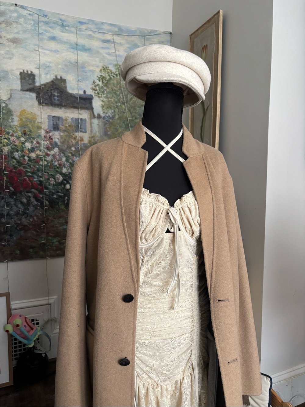 Faux Wool Blend Coat - Neutral Women's Jacket